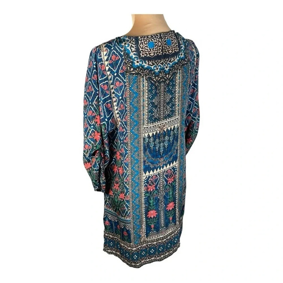 Anthropology TOLANI 100% SILK FLOWY TUNIC MINI DRESS BOHO COASTAL PAISLEY PRINT - Picture 5 of 10